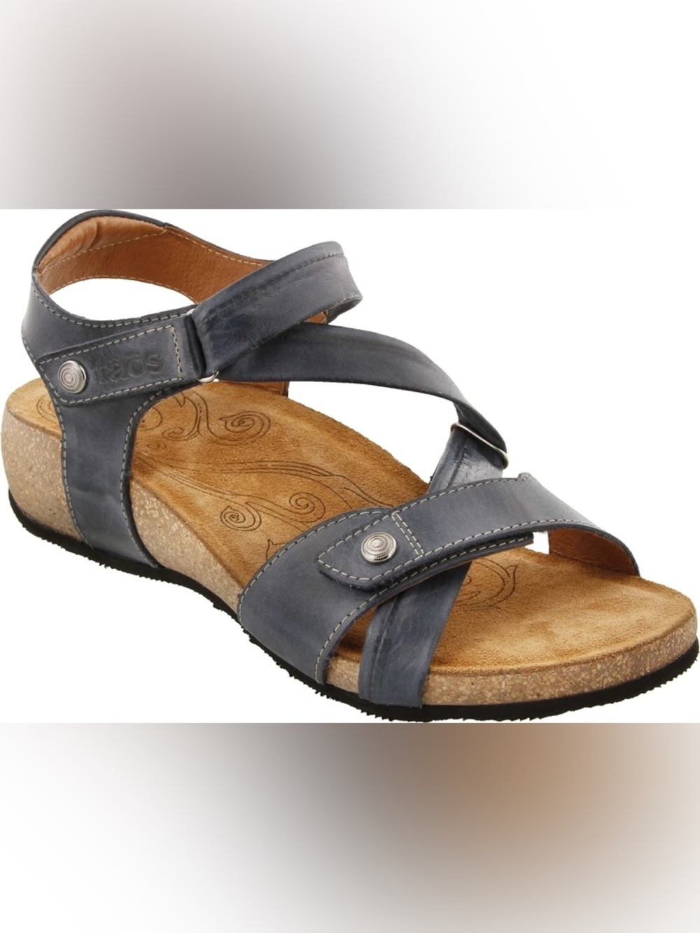 Taos Footwear Blue Leather Strappy Wedge Sandals